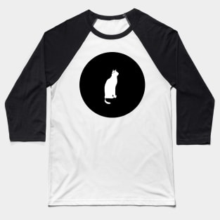 White Cat On The Moon Baseball T-Shirt